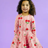 Long Sleeve Waisted Dress | Cherry Squiggle