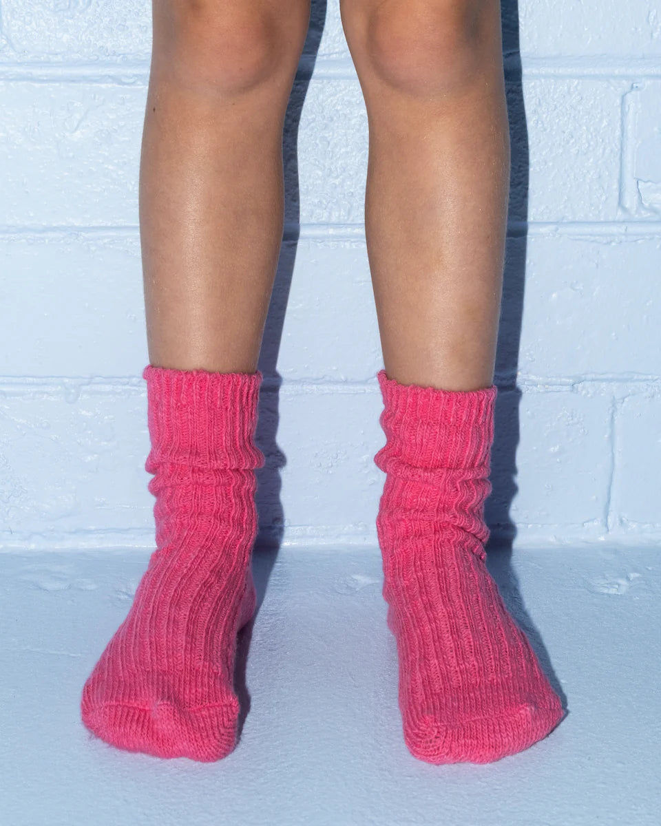 Cotton Slub Chunky Rib Socks | Raspberry