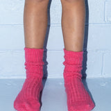Cotton Slub Chunky Rib Socks | Raspberry