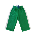 Green pants with white stripes on a blue background